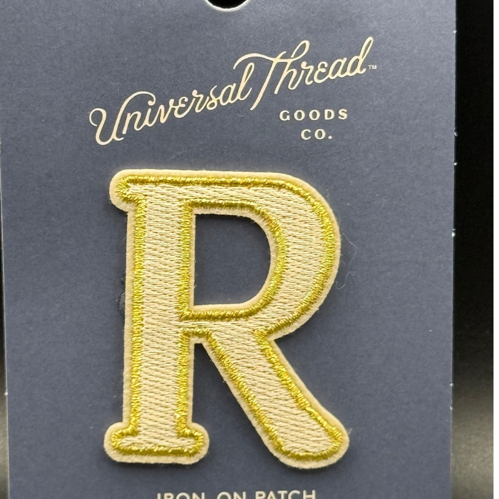 Universal Thread Iron On Patch Letter R Gold Cream Embroidered Monogram Initial